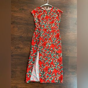 Red floral dress with slit